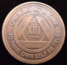 Alcoholics Anonymous AA 13 Year Bronze Medallion Token Chip Sobriety Sober