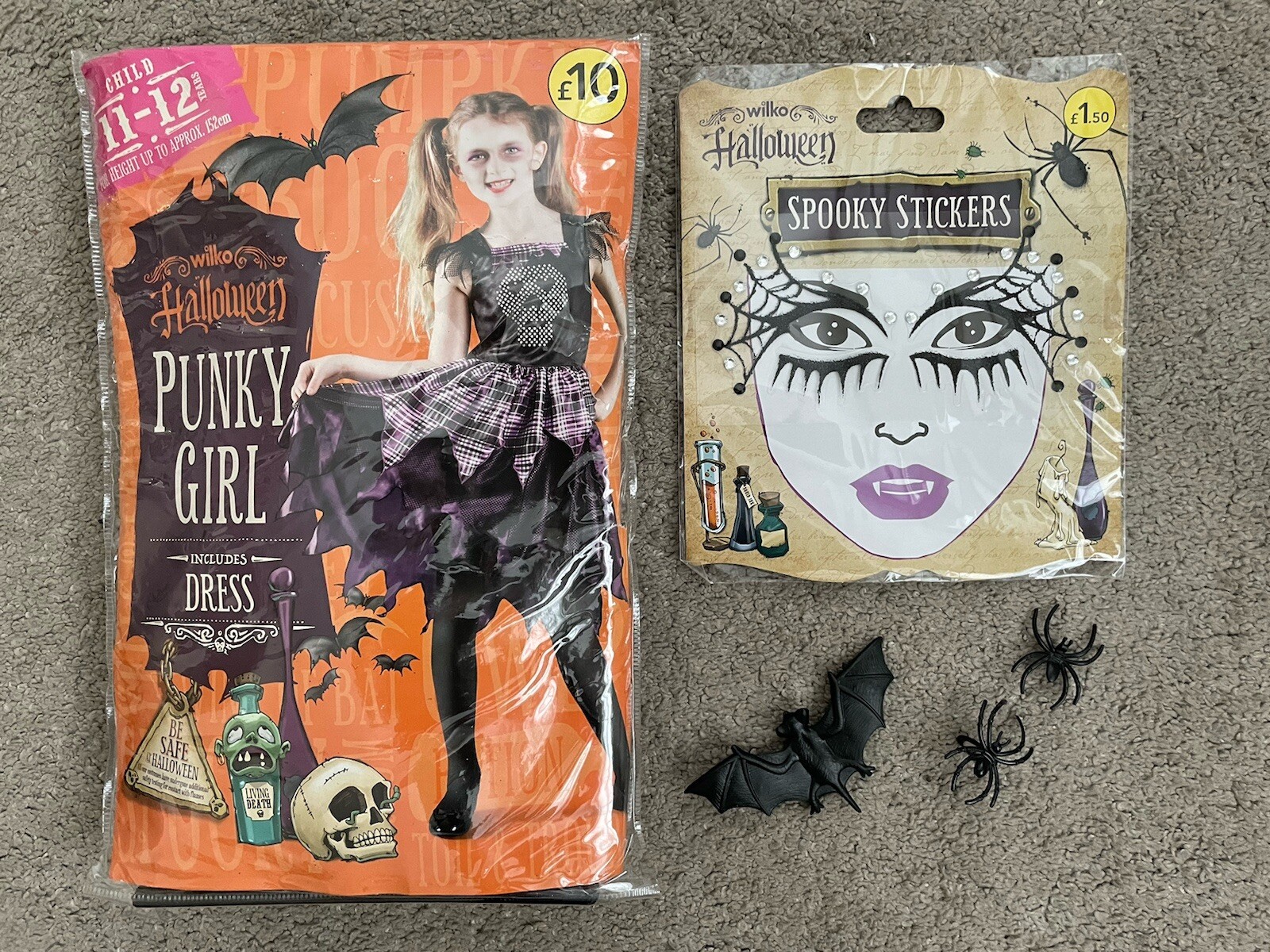 Niñas Halloween Punky Niña Disfraz Vestido Conjunto (Edad: 11-12 años) + Accesorios