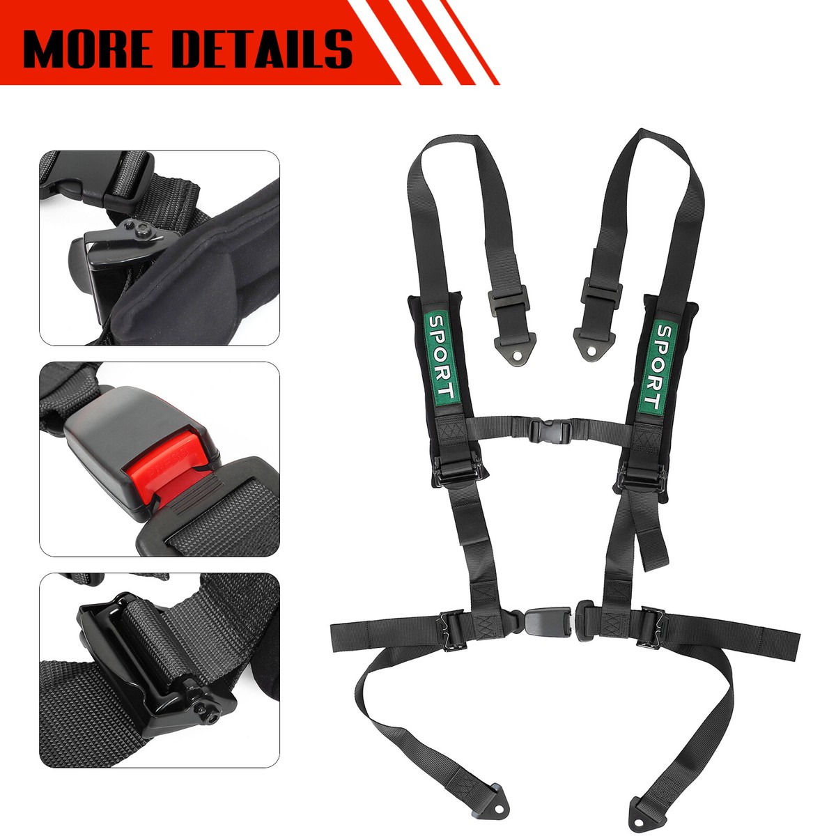 MITSTOCKS Black 4-Point Camlock Quick Release Racing Seat Belt Harness – Front Seat (Single)