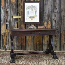 Antique 1835 William IV Mahogany Rosewood Lion Paw Writing Desk Library Table