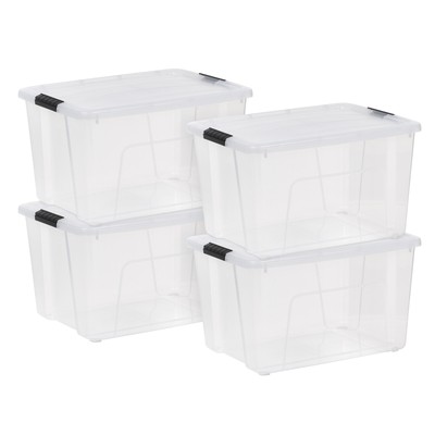60 Qt. Plastic Storage Bins with Lids, Clear, Latching, Stackable, Totes 4Pk