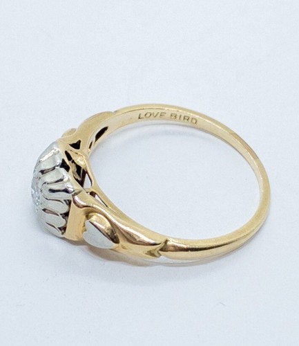 Retro Diamond Promise Ring 14k Yellow & White Gold Size 6 - Picture 7 of 9