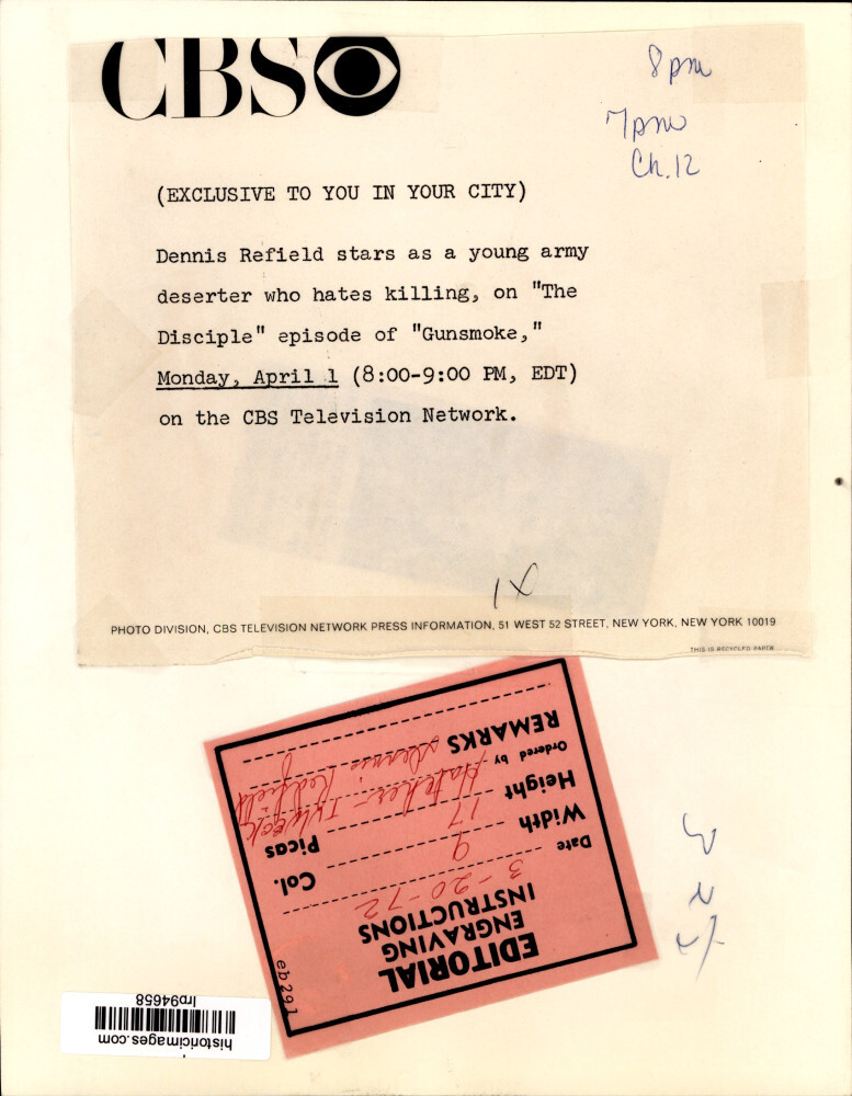 1972 Press Photo Actor Dennis Refield on "Gunsmoke" - lrp94658