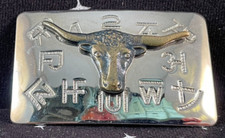 VTG Chambers Co. Belt Buckle Texas Longhorn Steer Head w/Branding Symbols USA