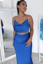 IN THE STYLE Cowl Neck Chain Strap Top Size 12 & 20 Blue NEW Natasha Sandhu MX57