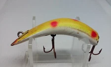 Vtg KAUTZKY LAZY IKE 2 Yellow Red Dot 2 1/2" Wood Diving Crankbait Fishing Lure