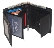 Men's European Cowhide Leather Hipster Trifold Wallet 3 ID,8 card Slots Black