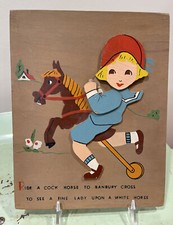 Vintage Nursery Rhyme Wooden Placque 1940-50 s Folk Art Banbury Cross