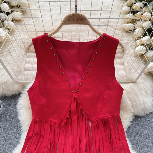Ethnic Style Retro Sleeveless Vest Women Fringed V-neck Chic Top Gilet Waistcoat - 第 20/26 張圖片