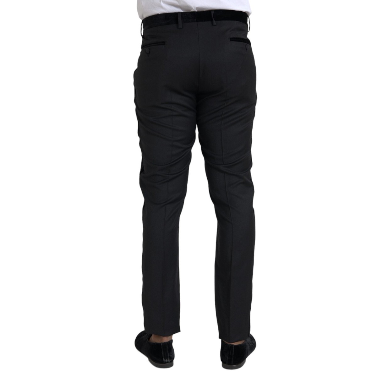DOLCE & GABBANA Pants Black Silk Men Skinny Dress Trouser IT54/W40
