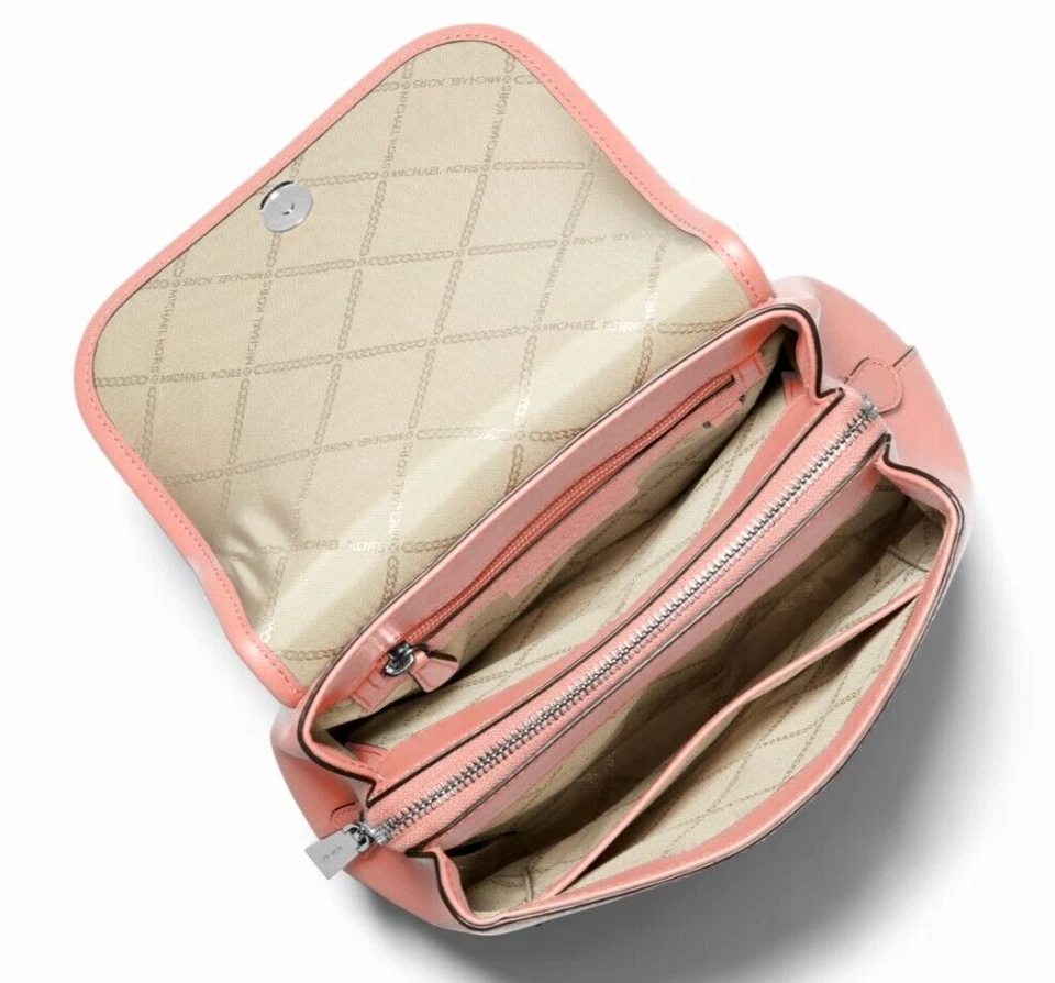 Nueva Mochila Michael Kors Harrison Mediana Solapa Cuero Saffiano Rosa/Bolso para el Polvo Foto 4 de 4