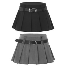 Womens Miniskirt Solid Color Uniforms Pleated Clubwear Skater Cosplay Shopping