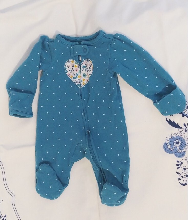 Carter's Child of Mine Baby Newborn Green Floral Heart Footed