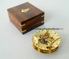 New VINTAGE MARITIME SOLID BRASS SUNDIAL COMPASS NAUTICAL MARINE WITH WOODEN BOX
