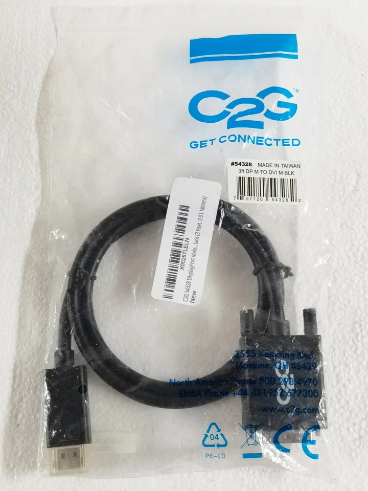 C2G/Cables To Go 3 ft. C2G DisplayPort M to DVI M Black 54328 - New - Image 2 of 3