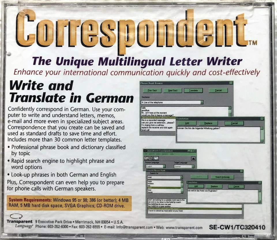 Correspondent Write and Translate in German (PC CD-ROM, Windows 95 / 98) NEW - Image 3 of 3