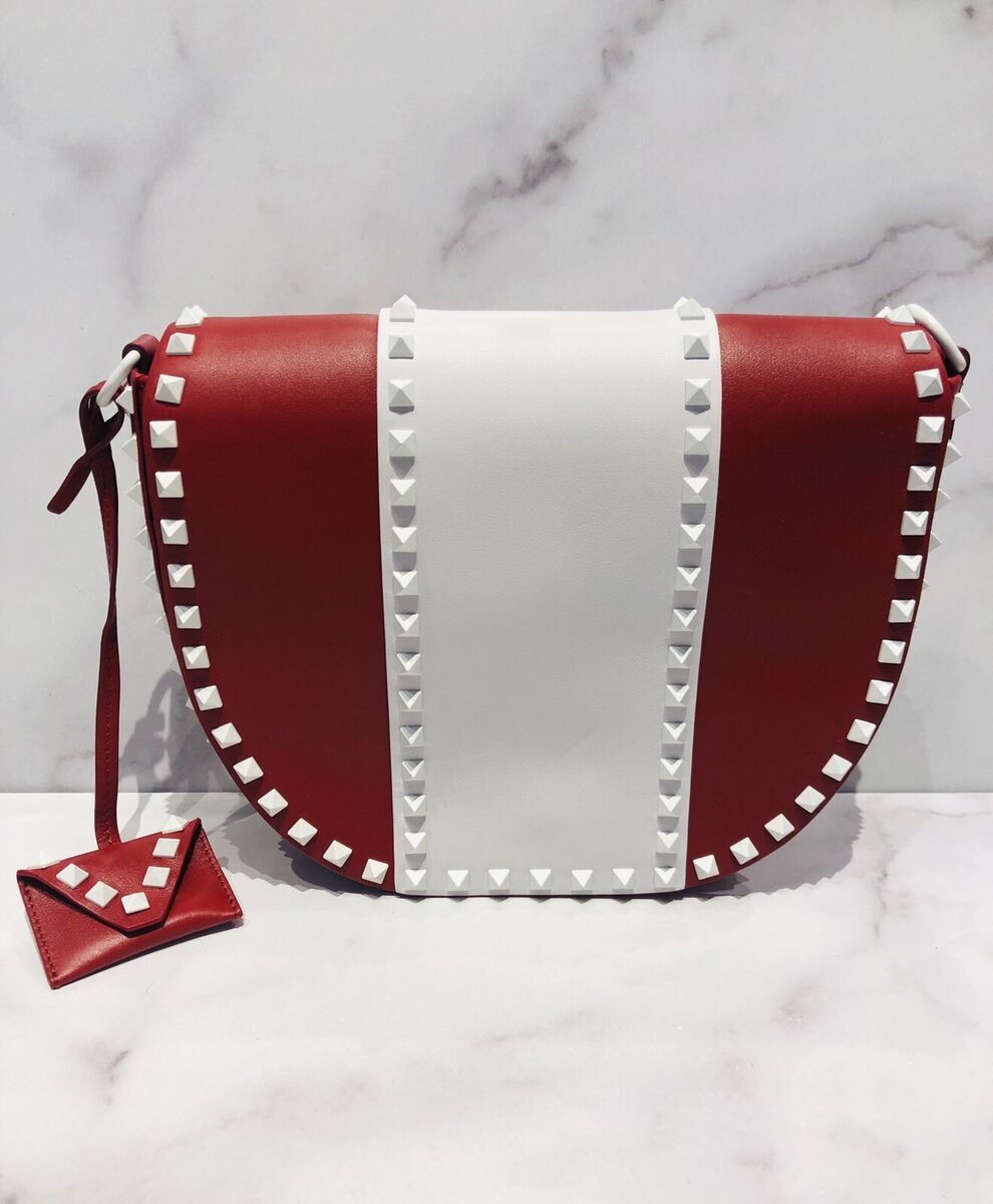 VALENTINO Red White Leather Rockstud Saddle Crossbody Bag | eBay VALENTINO Red White Leather Rockstud Saddle Crossbody Bag | eBay
