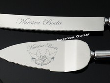 WEDDING CAKE KNIFE SET SERVER SILVER ACRLIC NUESTRA BODA PARA PASTEL BRIDAL