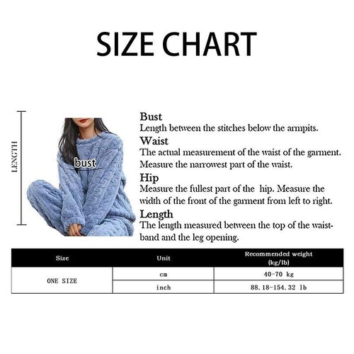 Damen Fleece Pyjama Set weich warm Rundhalsausschnitt Oberteil Hose Loungewear Nachtwäsche USA - Bild 6 von 30