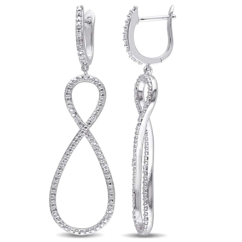 Amour Sterling Silver 1/10CT TDW Diamond Infinity Dangle Earrings