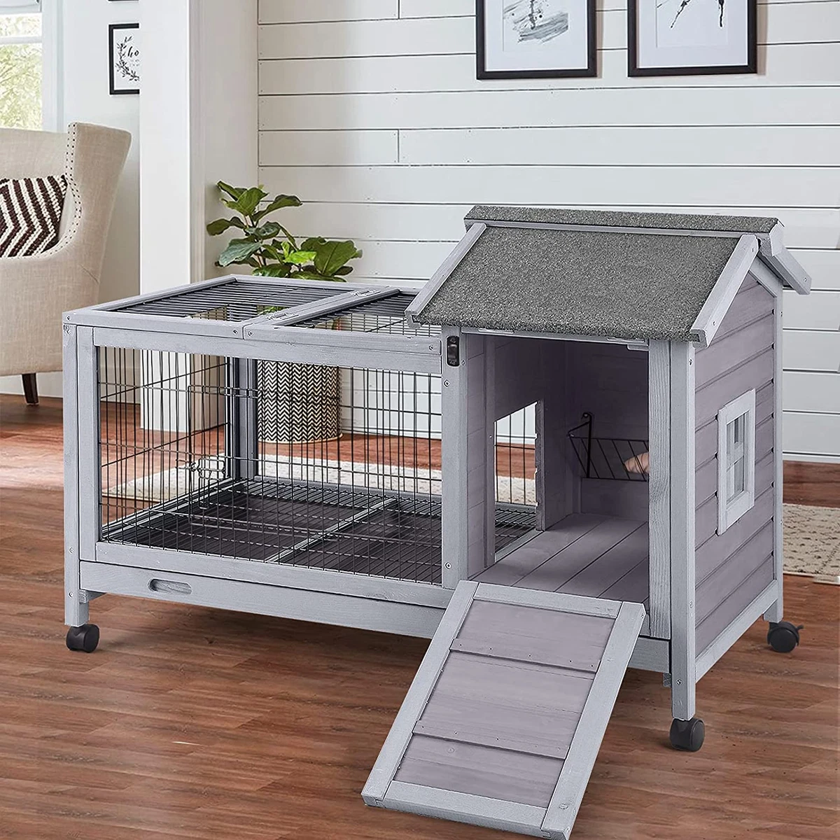 Rabbit Hutch Indoor Bunny Cage Outdoor Bunny House with Wire Floor