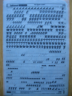 1 x Letraset Upp/Low/Num BRUSH SCRIPT 36pt 12,1mm Bogen 279 e(bb)