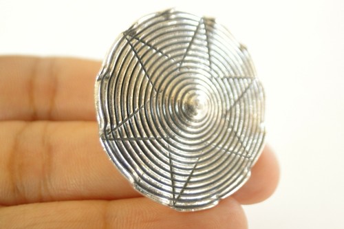 Round Star Etched Thai Hill Tribe No Stone Sterling Silver Ring Size 6 7 8 - Picture 2 of 5