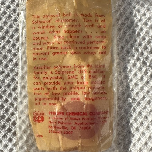 Phillips Chemical Co. Petroleum Solprene Elastomer Salesman Sample Ball ...