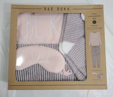 Rae Dunn Cozy Loungewear PJ set 4 pieces Women L NIB Pink /Gray "Be Kind" Sleep