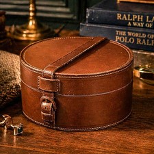 Heritage Style Antique Victorian Round Leather Collar Box Decor Prop