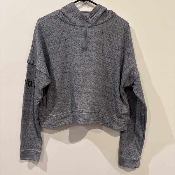 Under Armour Cropped Hoodie 1/4 Zip Loose Long Sleeve Size XS Cotton Grey