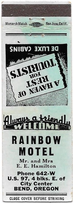Rainbow Motel on US Highway 97 in Bend, Oregon, FS Matchcover (Phone 642-W)