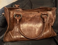 Frye Melissa Large Leather Handbag Brown Distressed Leather Used In Excellent C