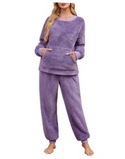 Women's Fleece Pajama Set 2 Piece Long Sleeve Lounge Sets Winter Medium Purple