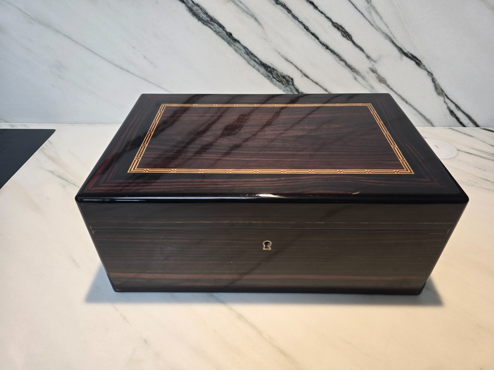 alfred dunhill lacquered marquetry inlaid mahogany Cigar Humidor France No Key
