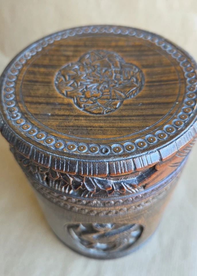 Ancien Pot couvert à thé en bambou sculpté chine vers 1900-10 - Photo 4/4