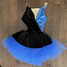 Curtain Call Ballet Costume C387 Adult Small Black, Blue, Beige Strapless Sequin