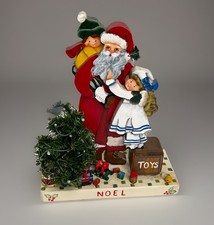 Vintage 10 Wooden Free Standing Christmas Santa With Girl Tree And Toys