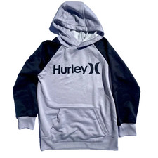 Hurley Boys Hoodie Size M 10/12 Gray  Black Pullover Sweatshirt