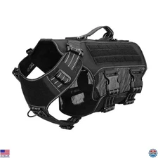 Tactical Mesh Dog Harness for Large Dogs, Reflective No Pull Vest, Black