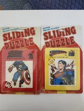 Vtg  Captain America and Superman Sliding Puzzle Toy Game - Original Pkg