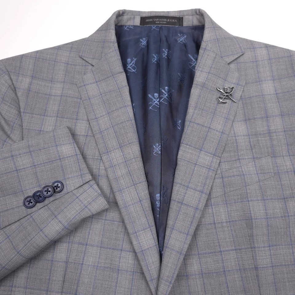 Traje de lana a cuadros gris y azul ajustado John Varvatos Star para hombre talla 38S Foto 2 de 4
