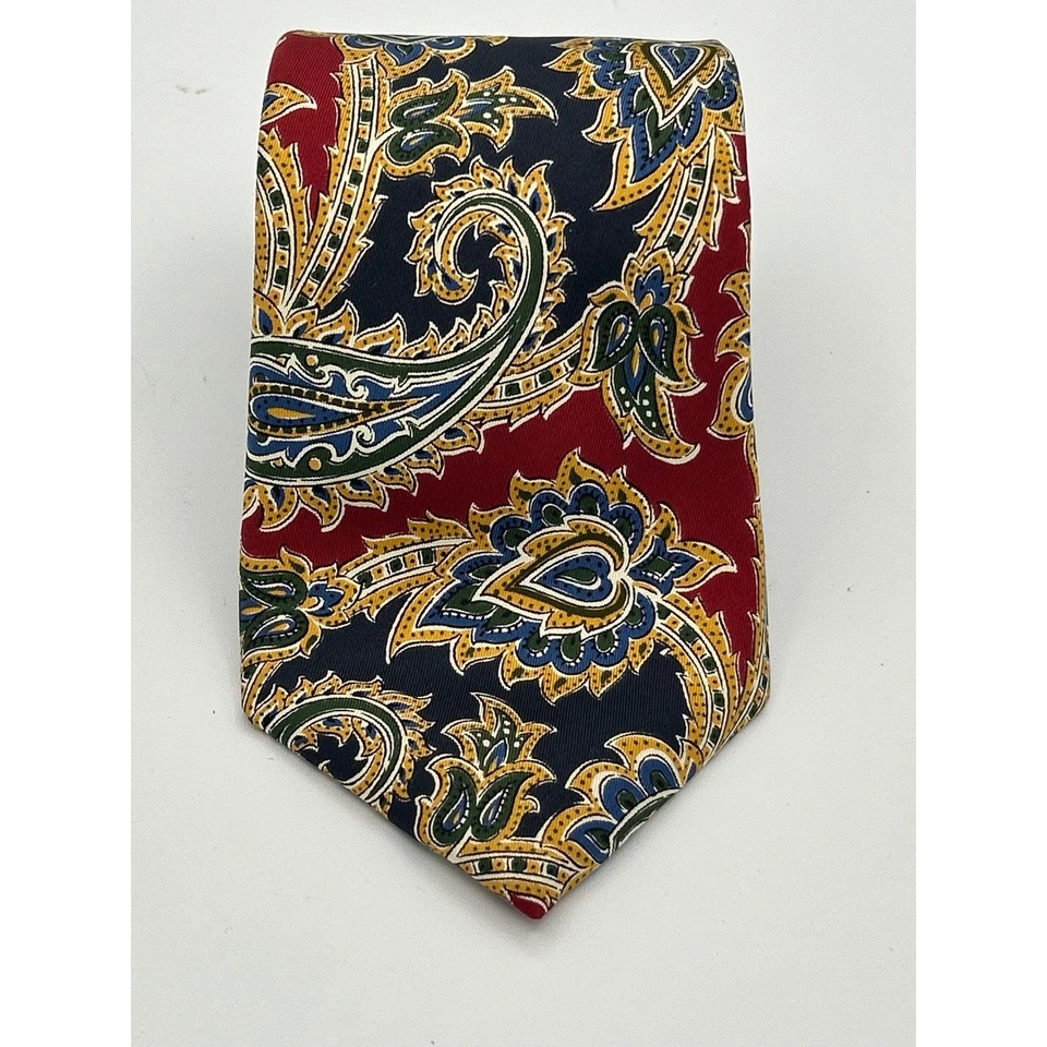 Corbata Lands' End Seda Paisley Borgoña Azul Marino Dorado Clásica Elegante Preppy Foto 2 de 4