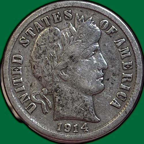 1914-S Barber Dime Choice Fine F+ Coin #35713
