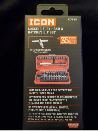 ICON RXFT-35 Locking Flex Head Ratchet And Bit Set, 35 Pc. 1/4" drive - product listing photo