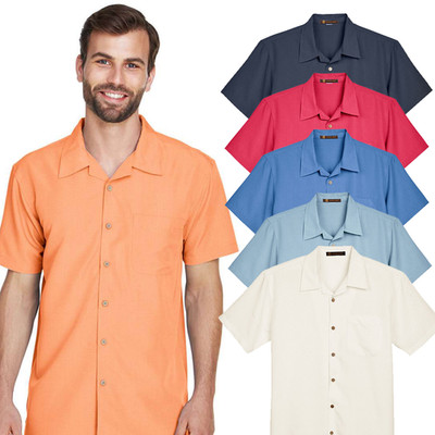 Harriton Men's Barbados Textured CUBAVERA STYLE Button Down Camp Shirt S - 3XL