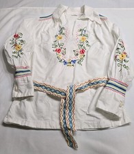 Vintage 70's Gisela Floral Embroidered Hippie Boho Shirt Bell Sleeve Blouse