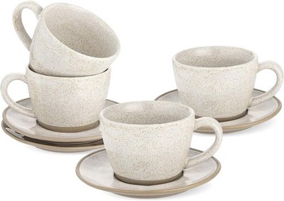 Vicrays 6 oz Cappuccino Cups & Saucers Set of 4 Ceramic Coffee Mug Tea Blue