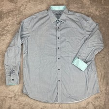 Tasso Elba Men's XL Dress Shirt Blue Geometric Print Long Sleeve Button Down