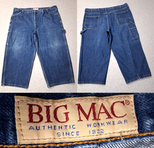 Vtg BIG MAC Men's Dark Wash Distressed Carpenter Jeans 46"W x 24.5"L